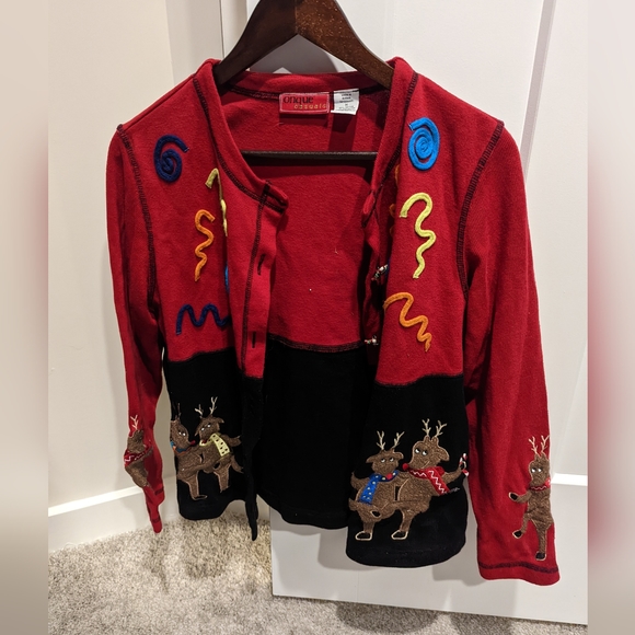 Reindeer Ugly Christmas Sweater Cardigan - Picture 1 of 4